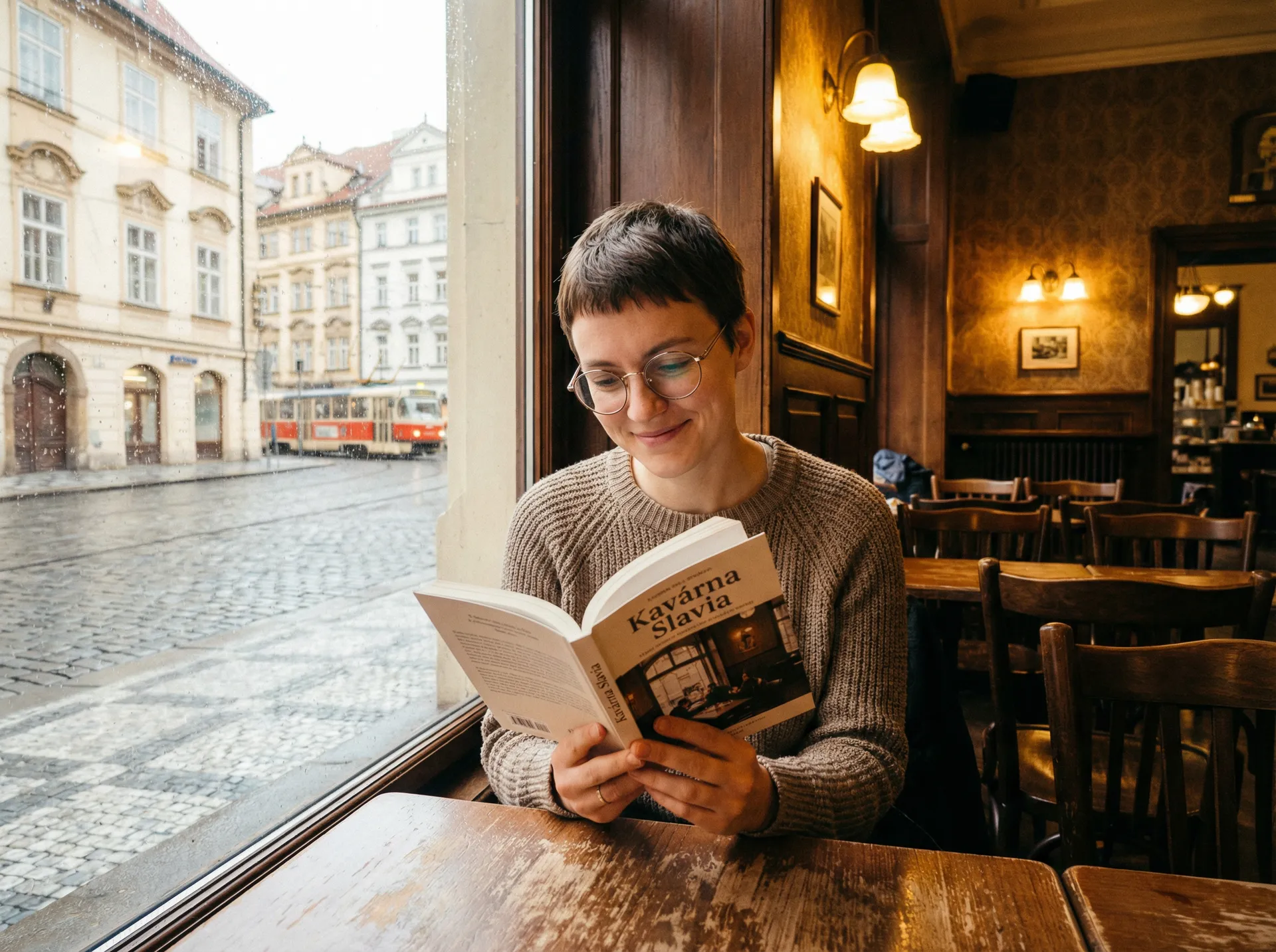 布拉格咖啡馆窗边阅读的女子 - 街头搭讪 生活纪实